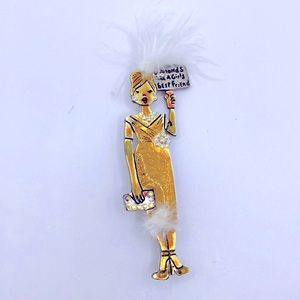 Vintage AJMC Signed Diamonds Are A Girls Best Friend Flapper Lady Brooch